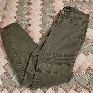 Kardashian Kollection Women's Moto Light Army Green Tappered Ankle Jeans
